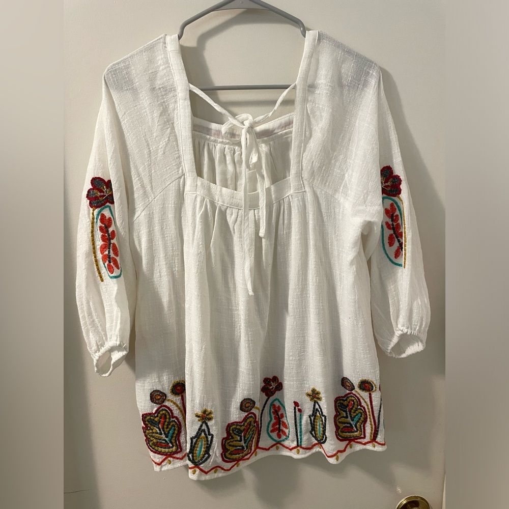 Nwt Piper & Scoot Bohemian Gauzy Lined 100%Cotton Top W/ Beautiful Embroidery Lg — image 2 of 7
